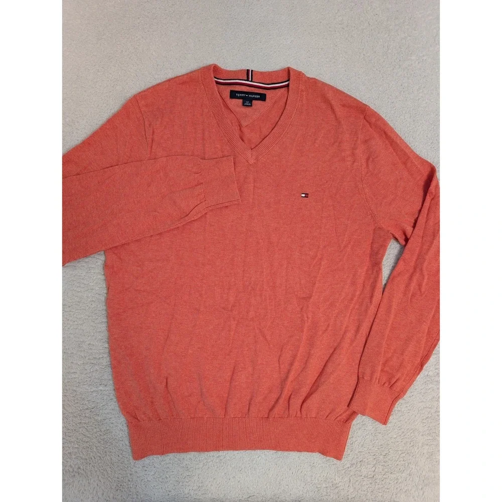 NEW Tommy Hilfiger‎ Pull Over Sweater 100% Premium Cotton V Neck Small Salmon